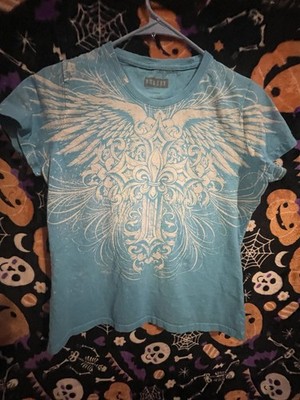 Boxset Blue Cotton Graphic T-Shirt Women L Angel Wings Fleur-de-Lis Cross