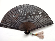 Chinese Wooden Folding Fan Suzhou Garden Carved Display Fan Stand Box