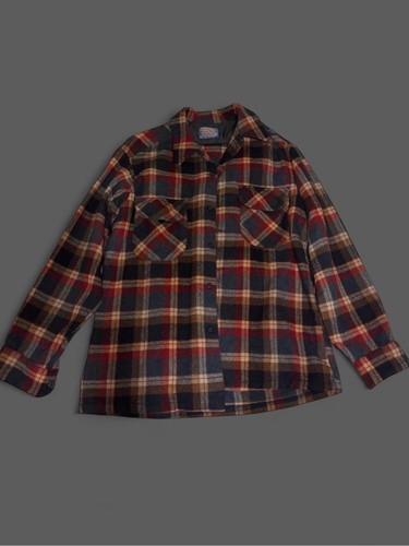 Vintage Pendleton 100% Virgin Wool Board Shirt Red, Blue,Tan Plaid Made in US
