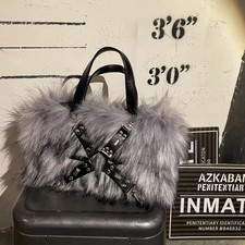 Grey Faux Mink Fur Square Tote Bag Dual Side ...