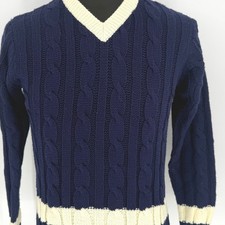 Gimbel V Neck Cable Knit Sweater Navy Cream Preppy Trim Girls Size 18 Juniors