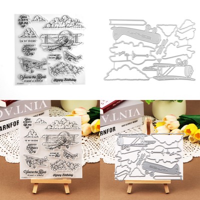 Airplane Clear Stamps and Metal Cutting Dies for Crafts Card Making Scrapbooking