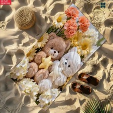 2D Flat 1pc Dual Bears with Blooms Extra Large Beach Towel - Ultra Soft Quic