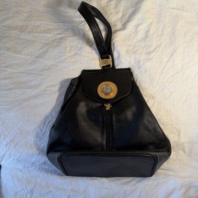 GIANNI VERSACE Handbag Tote Bag Medusa Black Leather