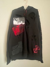 Berserk Graphic Print Hoodie Black XL Distressed Look Sleeve Design Crew