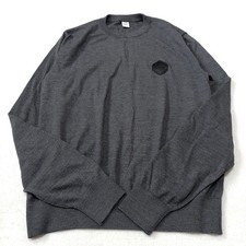 Berluti 100 Wool Knit Sweater, Gray, Size Small, Leather Logo Made in Italy