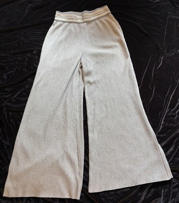 ett:twa by Anthropologie shimmer palazzo pants XS, wide leg, pull-on, silver