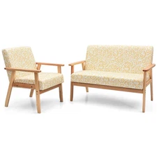 Modern Living Room Sofa Set w/ Loveseat Sofa Couch & Accent Armchair Yellow