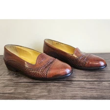 Cole Haan Bragano Mens Brown Woven Leather Wingtip Loafers Dress Shoes Sz 10