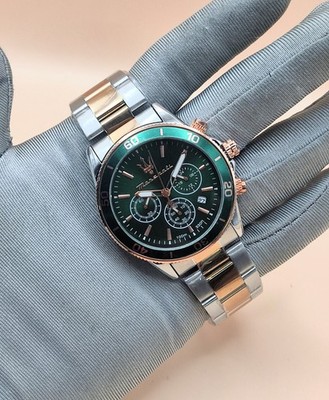 Amazing Maserati Chronograph Green Dial Analog Refurbished Men's Wrist Watch