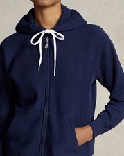 NWT 138 Polo Ralph Lauren Women  s Navy Cotton Blend Fleece Full-Zip Hoodie Sz M