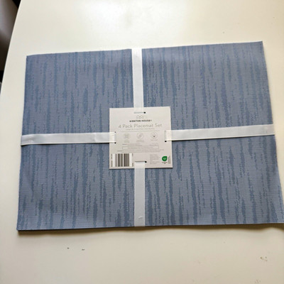 Kirkton House Woven Rectangular Placemat Set, Blue/Gray PVC/Polyester, 4 Pack