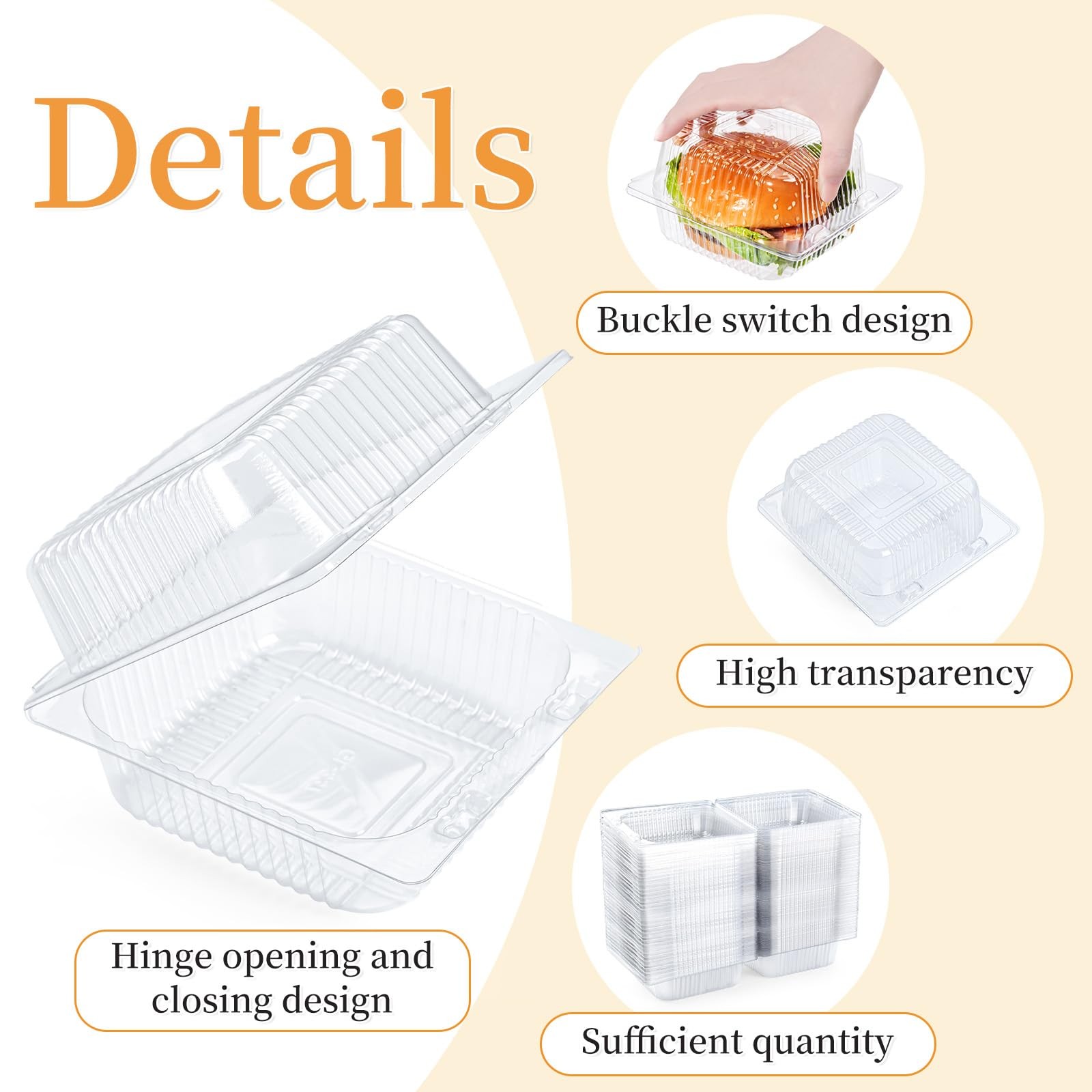 Evnlo 100 Count Heavy Duty Clear Clamshell Food Containers Hinged with ...