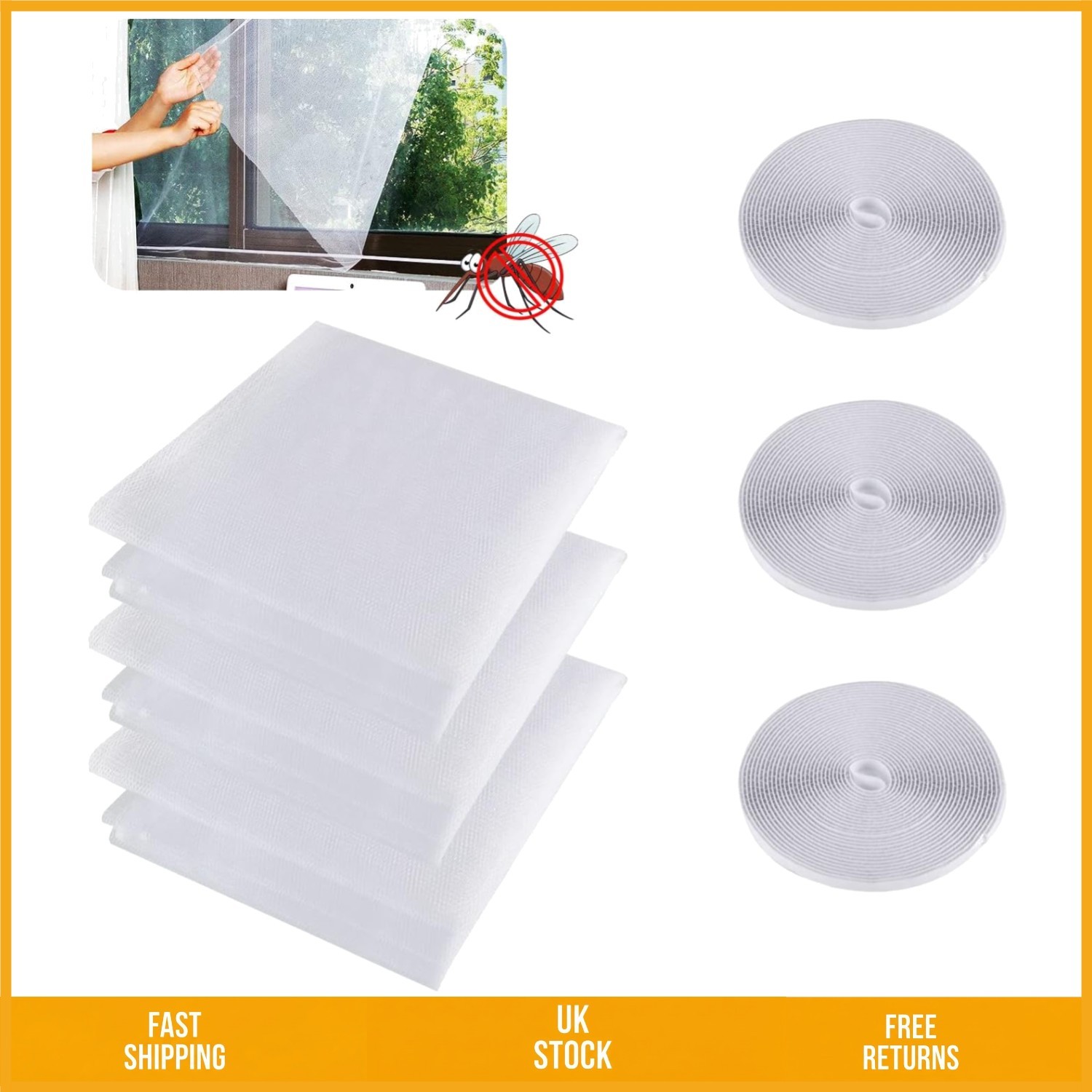 Self-Adhesive Window Fly Screen Mesh Netting 3 Pack 1.3m x 1.5m