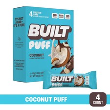 BUILT Puff Protein Bar, Coconut, 17g Protein,...