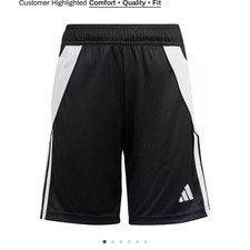 adidas Tiro 24 Boys Soccer Shorts Black White M 11-12Y Elastic Waist