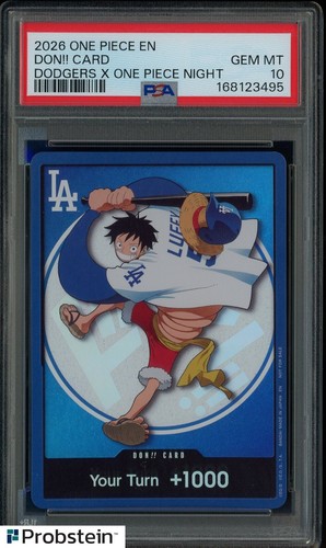 2026 DODGERS x ONE PIECE NIGHT MONKEY D LUFFY DON!! CARD PROMO PSA 10 GEM MINT