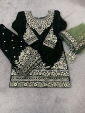 Bollywood-Style Pakistani Velvet Green Sharara Suit Size 42 Brand New  