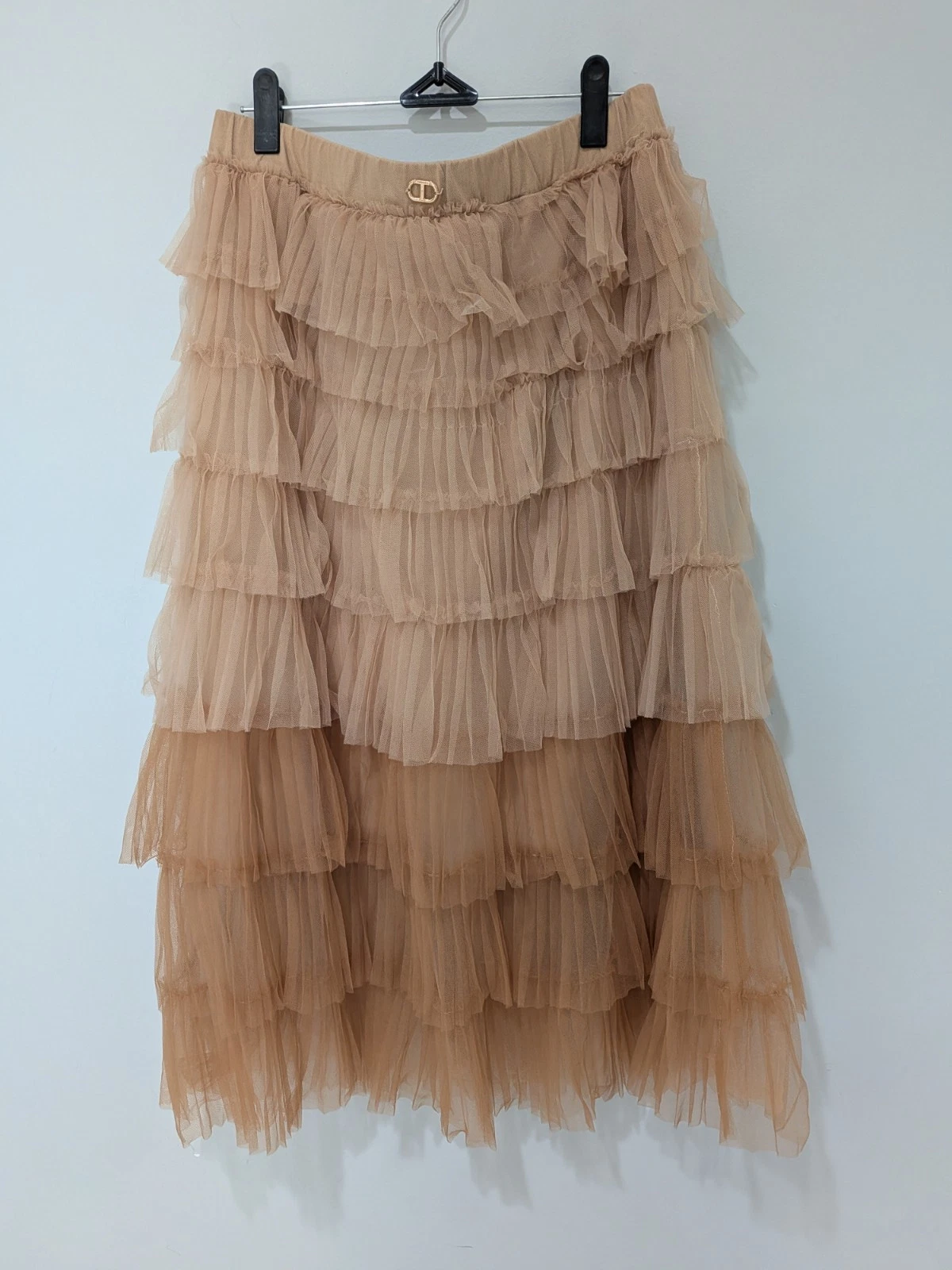 TWINSET Girls Tiered Tulle Skirt 16A Beige Layered Mesh Maxi Ombre Tulle