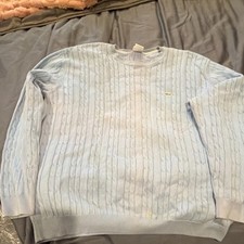 Lacoste Light Blue Cable-Knit Crew Neck Sweater Men's Size 7 Long Sleeve