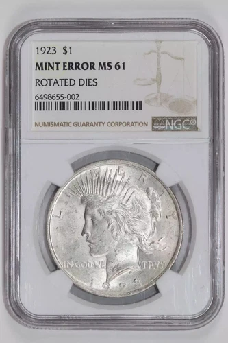 1923 ROTATED DIES 90 DEGREES PEACE DOLLAR MINT ERROR NGC MS61