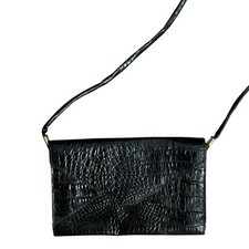 Vintage Italian Black Croc Embossed Leather Clutch Crossbody Bag Made in Italy