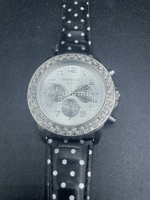 Aéropostale Women s Quartz Watch Crystal Bezel Polka Dot Strap NEEDS BATTERY