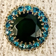 Vintage Made In Austria Teal Blue Crystal Rhinestone Brooch and Earrings Set
