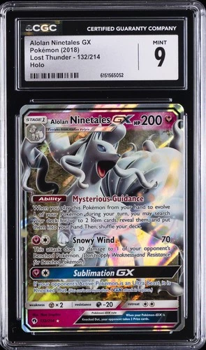 2018 POKEMON LOST THUNDER HOLO #132 ALOLAN NINETALES GX CGC 9