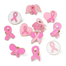 24pcs Ribbon Awareness Enamel Brooches Alloy Lapel Pin for Backpack Clothes Pink