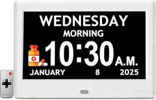 Digital Calendar Clock Large Display 7 Inch White Easy Read Elderly Dementia