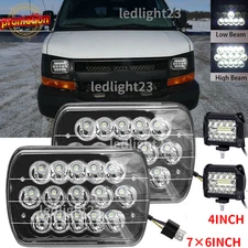 Pair 7X6" LED Headlights +4'' pod Fit Chevy Express 1500 2500 3500 Cargo Van