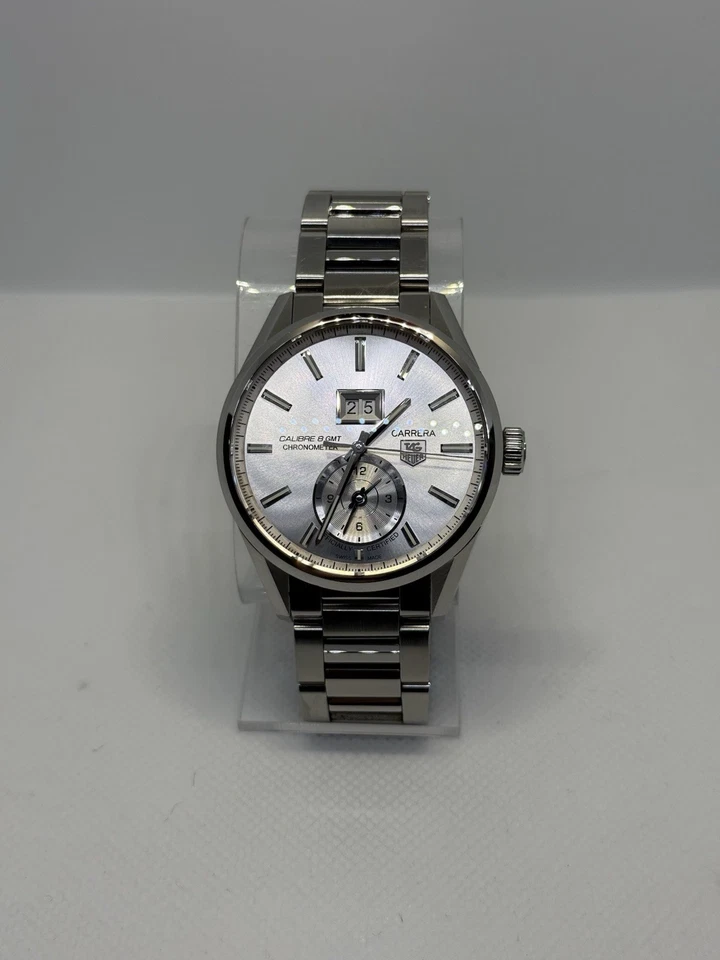 Reloj para hombre Tag Heuer Grand Carrera GMT calibre 8 esfera plateada, juego completo Foto 2 de 4