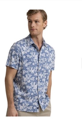 Men s Large Southern Tide Beachcast Island Blooms Knit Button Up Shirt Blue