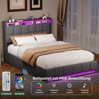 140X200Cm Doppelbett Polsterbett Mit Led Usb Stauraumbett Hydraulisch Stauraum
