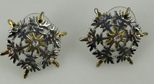 Snowflake Stud Earrings Womens Pierced Holiday Winter Two Tone Rhinestone Center