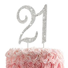 21st Rhinestones Cake Topper, Number 21 Birthday Adult Ceremony or Anniversar...
