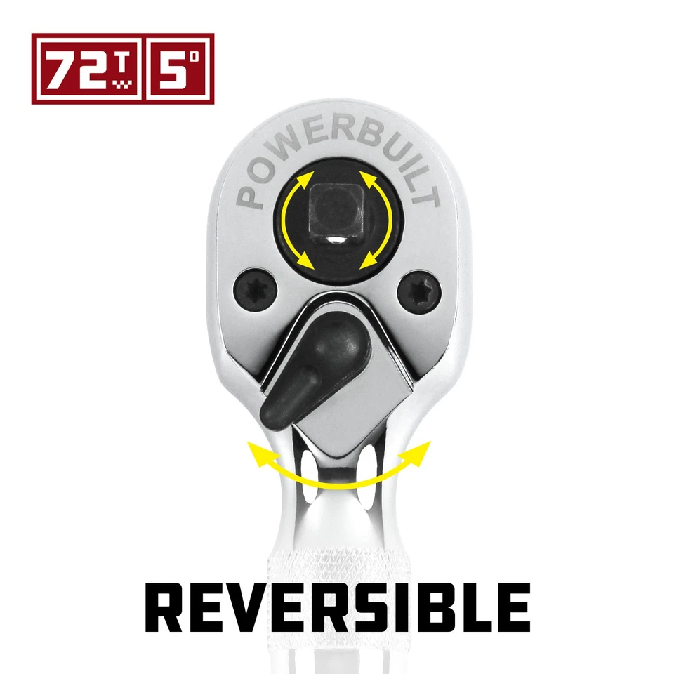 Powerbuilt 1/4 Inch and 3/8 Inch Drive 72 Teeth Dual Head Stubby Ratchet - - Image 4 of 4