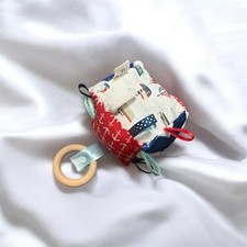 Handmade Baby Cube Interactive Taggie Toy With Teething Ring