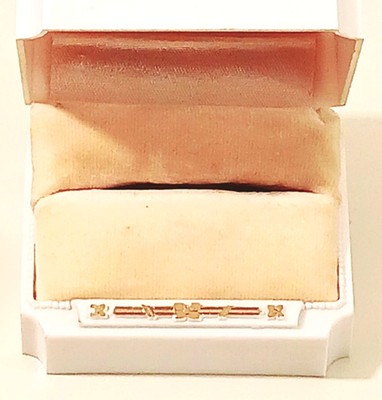 Vintage Art Deco Ring Box White Celluloid Gold Roseville Jewelers CA White Velve