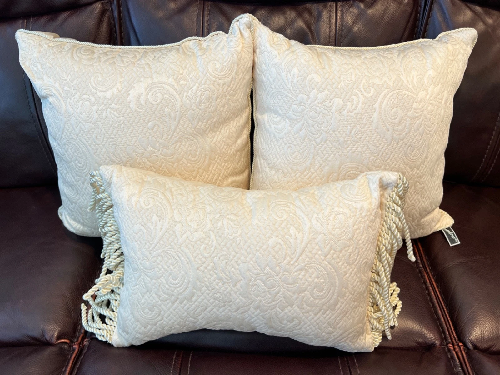Newport Chateau Ivory Throw Pillows 2 Square 1 Rectangle Rope Design