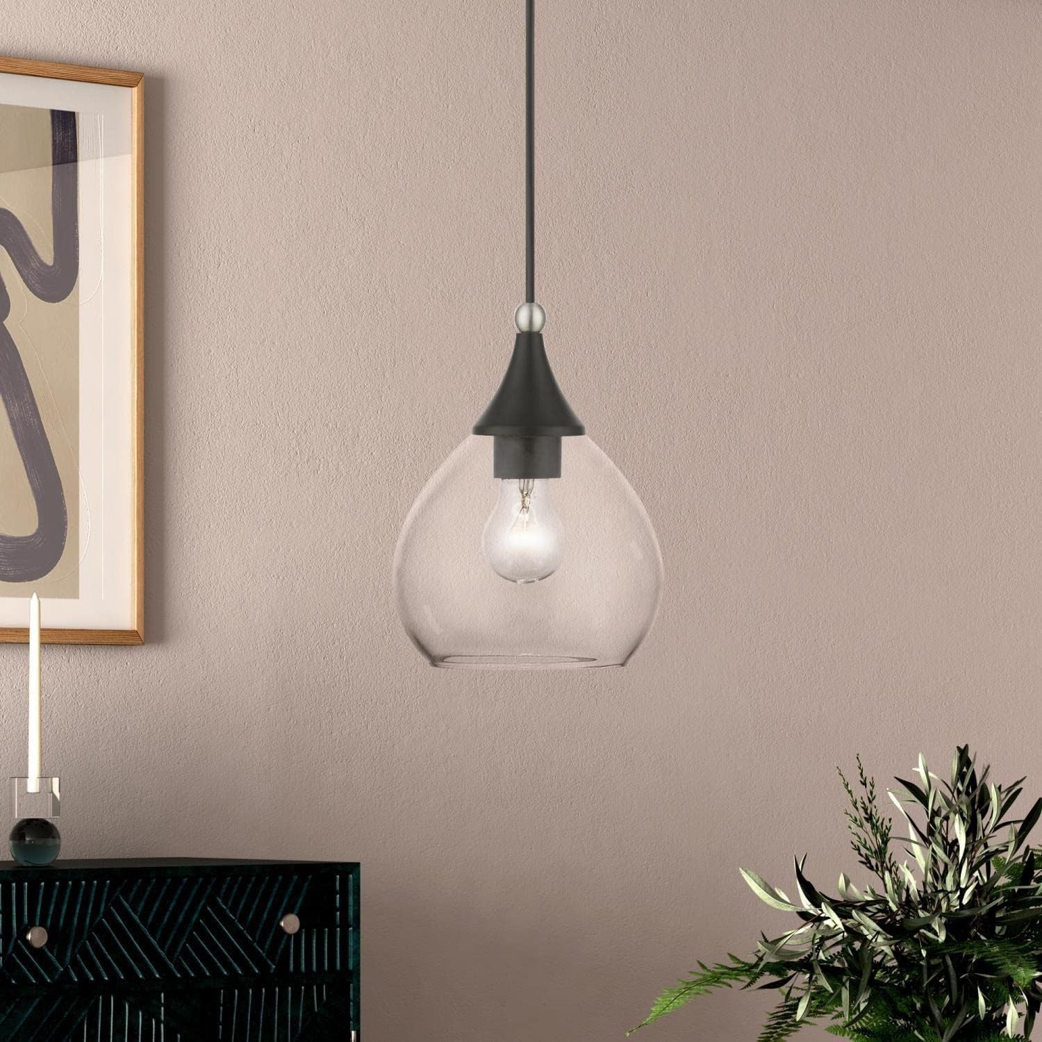 Livex Lighting, 46501-04, Catania, Mini Pendant, Black with Brushed Nickel Accen
