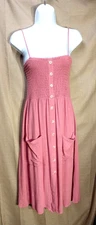 One Clothing Womens Size Medium Pink Smocked Top Adjustable Straps Pockets Dress