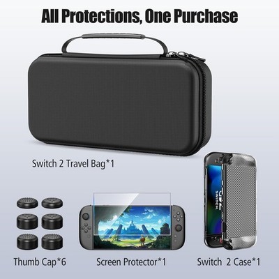 Portable Hard Shell Case for Nintendo Switch 2: 12 Slots, Screen Protector,Cover