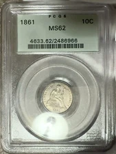1861 ~ Seated Liberty Dime ~ PCGS MS62 OGH ~ Easy MS63+ ~ Gorgeous Mint Luster!