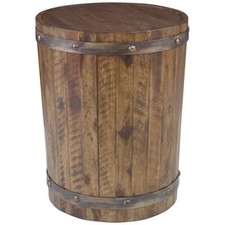 Bowery Hill 19" Round Contemporary Wood Wine Barrel Accent End Table in Walnut