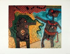 ENRICO BAJ Generale Nell'Intimita 25,25" x 32,5" Poster 1977 Surrealismo Multicolore