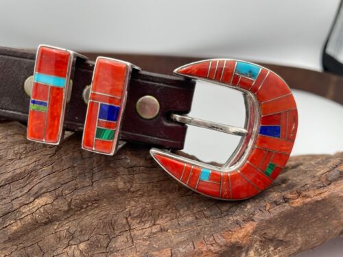 RARE CALVIN BEGAY /NORTON BECENTI STERLING SILVER INLAY BELT - Picture 4 of 11