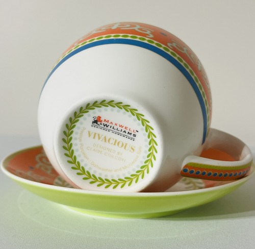 Maxwell & Williams Cup & Saucer Duo Orange & Green 'Vivacious' Pattern Retro - Picture 2 of 3