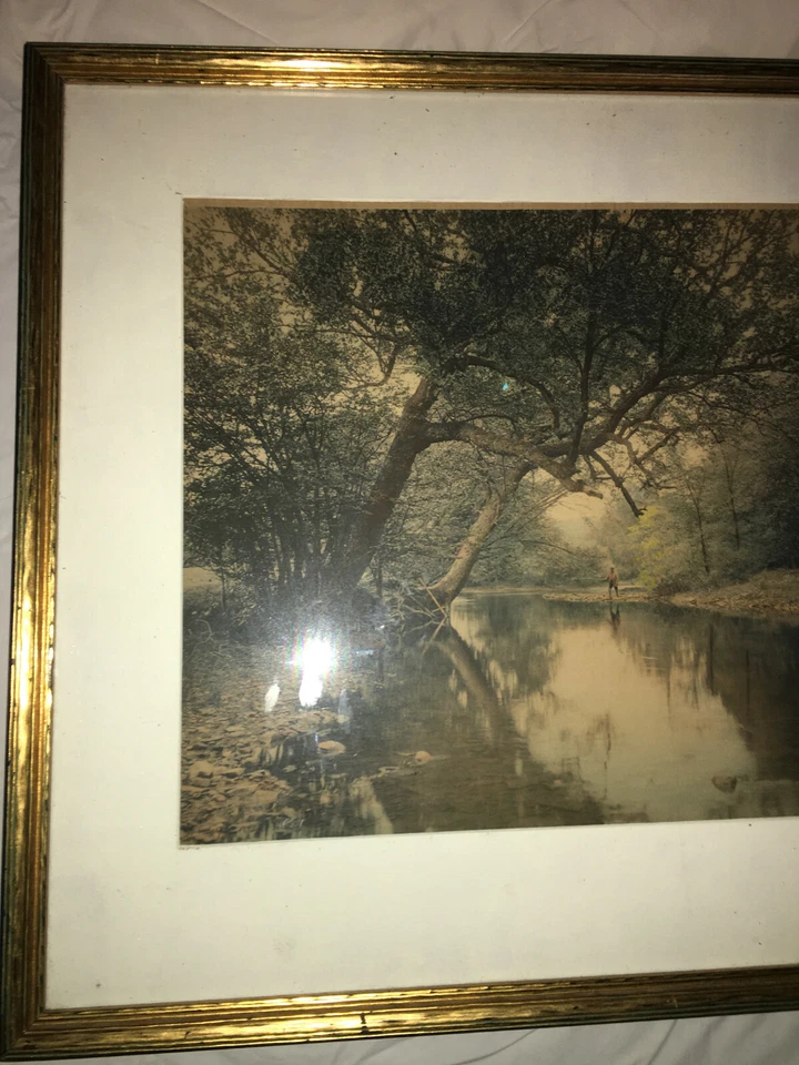 Litografía tintada a mano de la era Art Deco pesca con mosca Foto 2 de 4